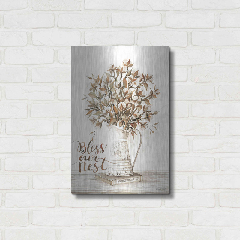 «Bless Our Nest Cotton Bouquet» par Cindy Jacobs, art mural en métal, H 24 po x l 16 po