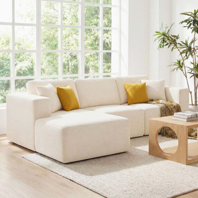 No-Assembly Boneless Cloud Sectional Sofa, L-Shaped Deep Seat Corduroy Modular Couch For Living Room And Bedroom