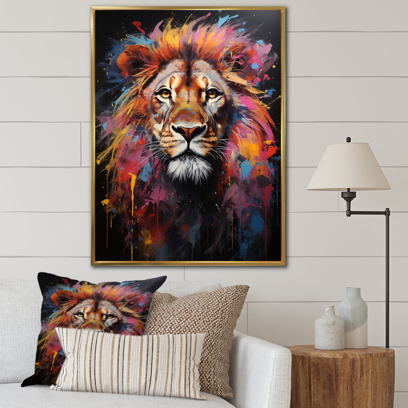 Lion Urban Wild Urban II sur toile, H 32 po x l 24 po x P 1 po, Cadre flottant doré