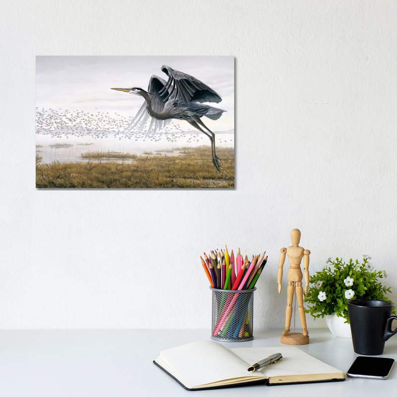 Heron Sandpipers by Don Li-Leger - Wrapped Canvas Painting, 20.32 cm H x 30.48 cm W