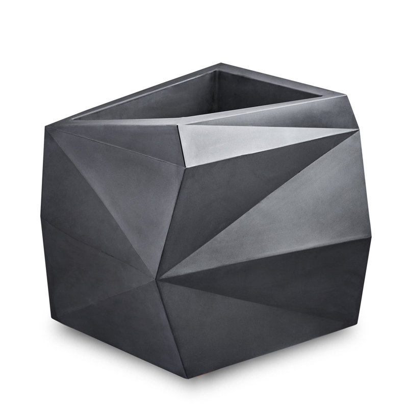 Pot moderne en résine Origami pour intérieur / extérieur, Noir caviar, H 25 po x l 25,75 po x P 25,75 po