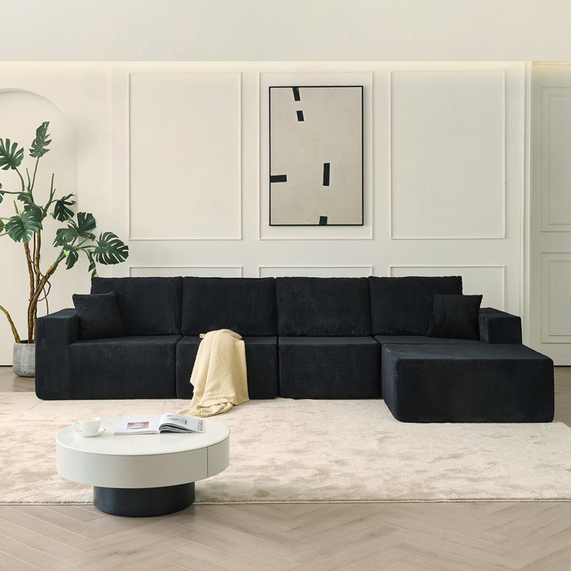 4 places avec repose-pieds et 2 coussins, Noir