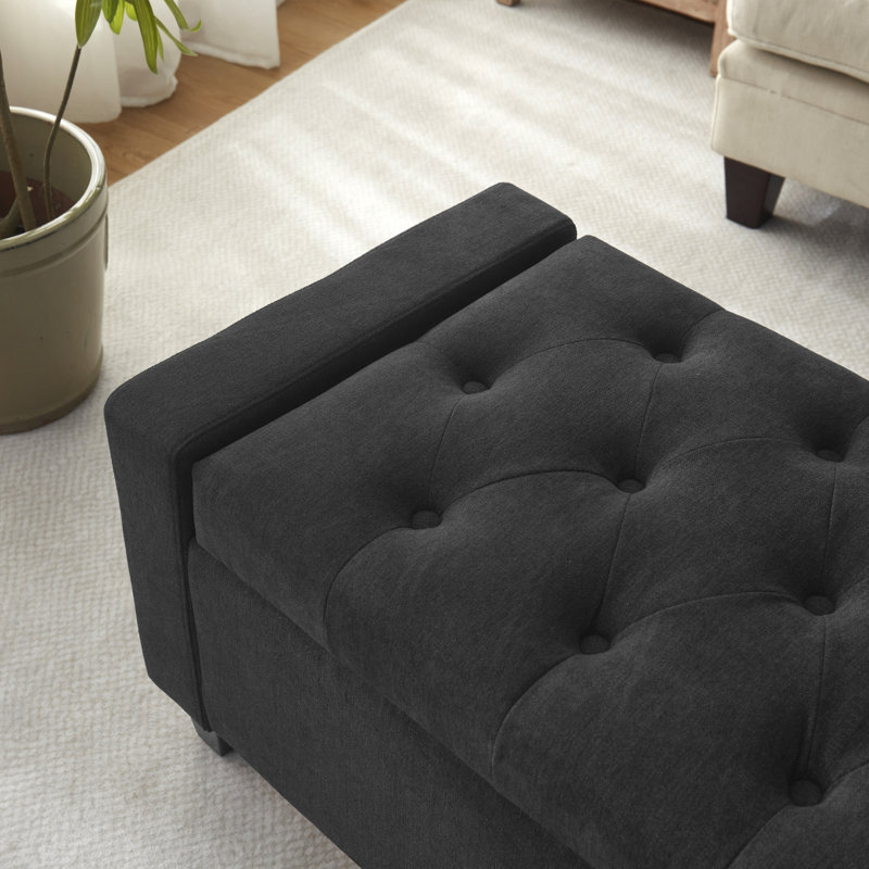 Banc de rangement rembourré en polyester 48,8 po, Gris foncé