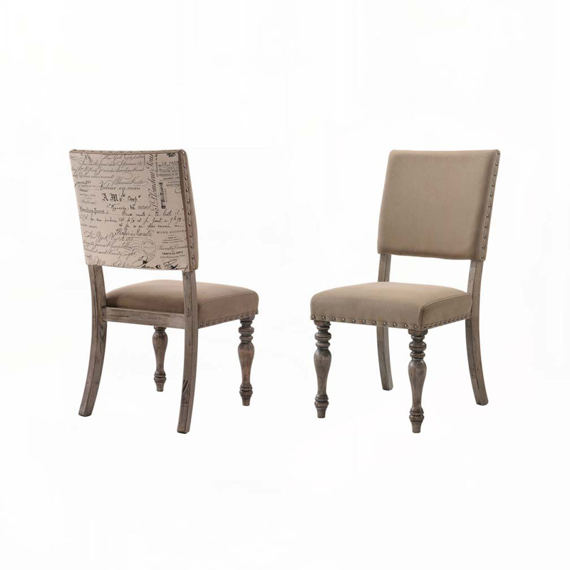 Ensemble de chaises de salle à manger rembourrées en tissu avec bois de grève imprimé, tête de clou