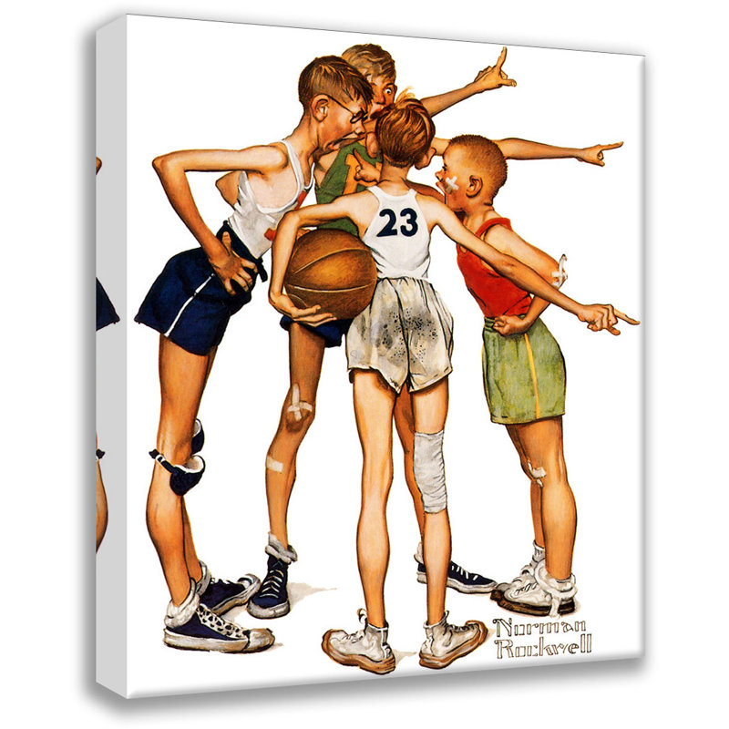 «Oh Yeah Basketball» par Norman Rockwell, toile tendue avec châssis, H 18 po x l 13 po