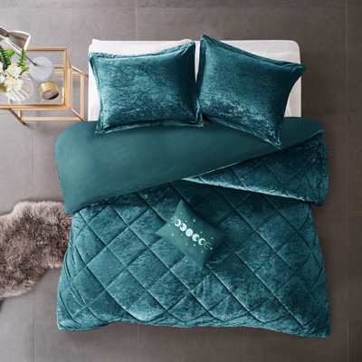 Housse de couette en velours bleu sarcelle pour grand / grand lit Classy