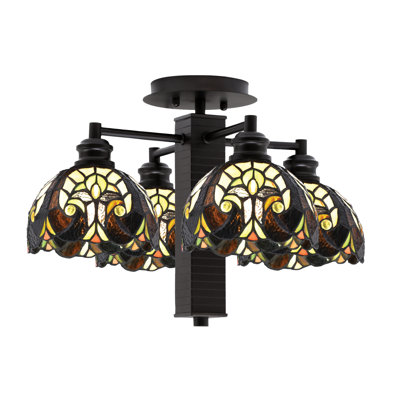 Luminaire semi-encastré 4 lumières Edge avec finition espresso et verre d'art cyprès ivoire 7 po