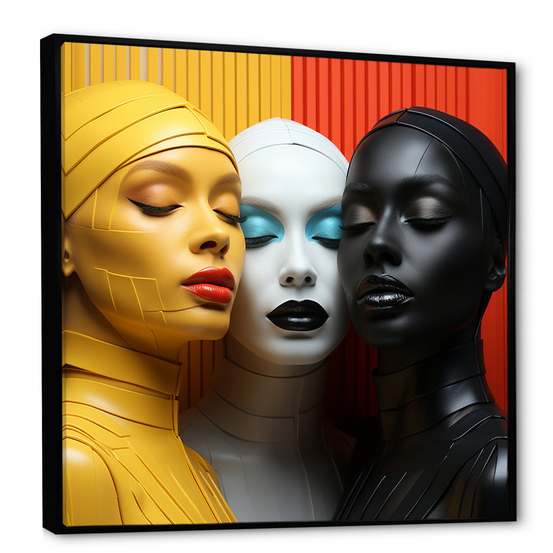 Trois déesses de l'unité universelle sur toile, Cadre flottant noir, H 24 po x l 24 po x P 1 po