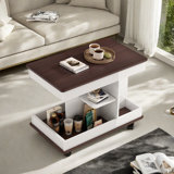 Adjustable End Table With Wheels, 360°rotating Top, Storage Space, Wood Grain Texture And Vertical Striped Design