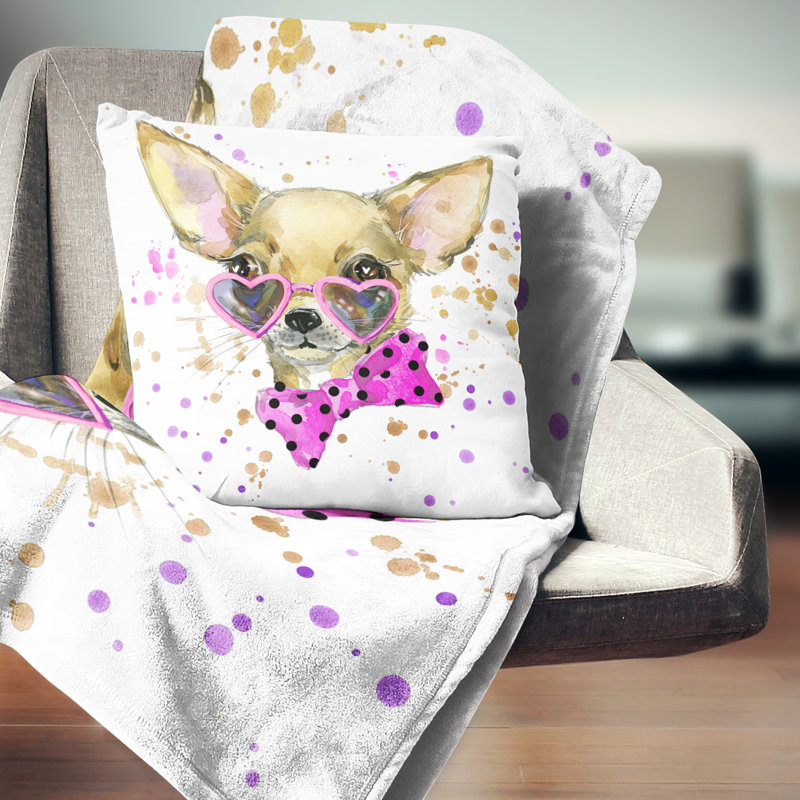 Chiot animal avec coussin aquarelle, 18 po x 18 po, Carré