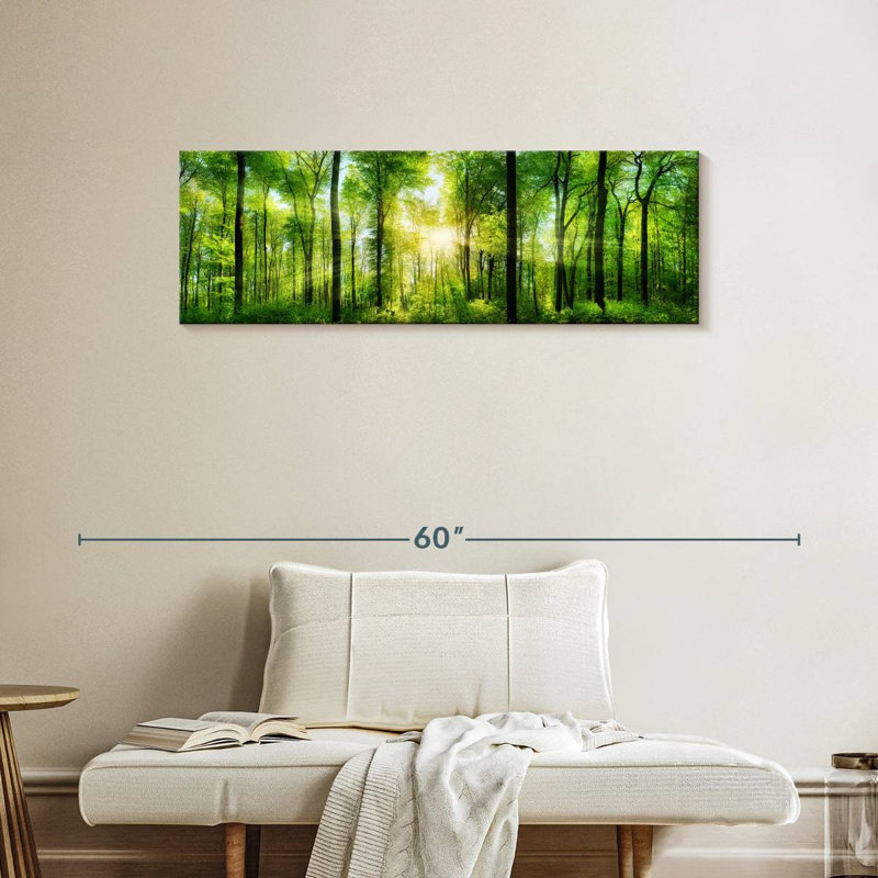 Paysage forestier sur toile, H 14 po x l 42 po