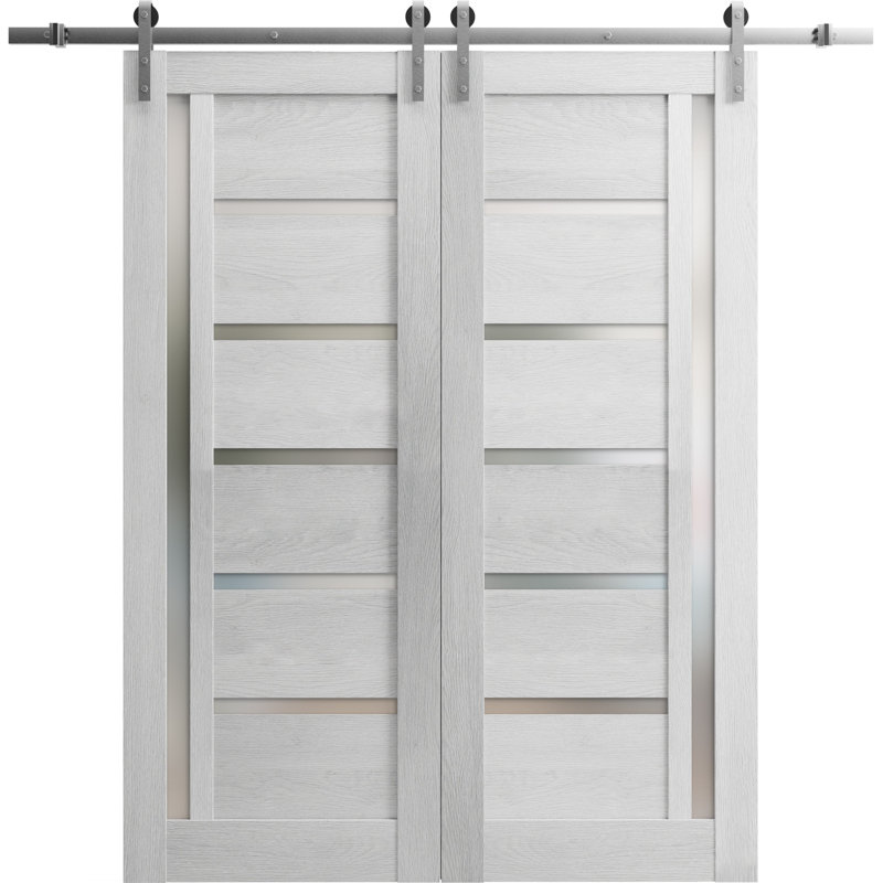 Porte de grange à panneaux en bois Quadro sans trousse de quincaillerie d'installation, 60 po x 84 po, Chêne gris clair