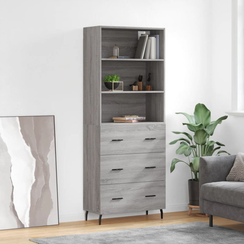 Myakka 69.5cm Wide 3 Drawer Highboard, Grey Sonoma
