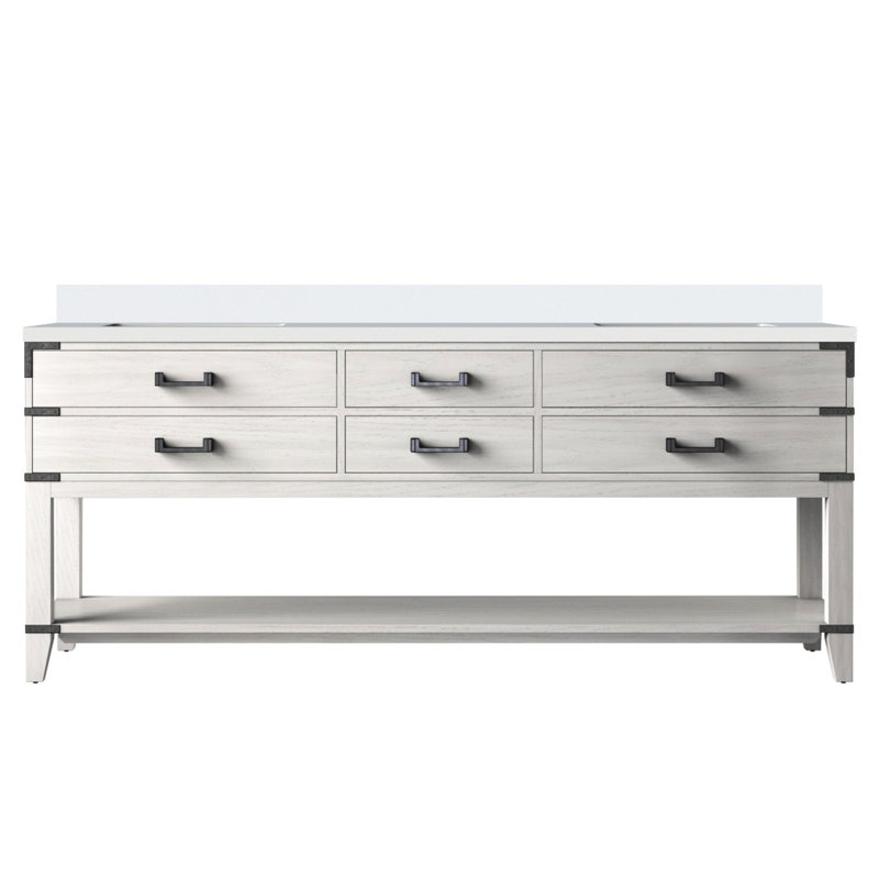 Meuble-lavabo double en chêne blanc 80 po X 22 - comptoir en marbre de culture, bois massif, fermeture en douceur, 4 tiroirs et armoire ouverte pour un magnifique rangement pour salle de bain avec dessus en P, fabrication en bois, calme