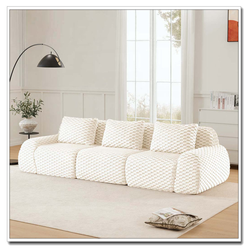Canapé modulaire modulaire pour le salon, tissu en flanelle, très texturé, canapé 3 places surdimensionné, 3, Crème
