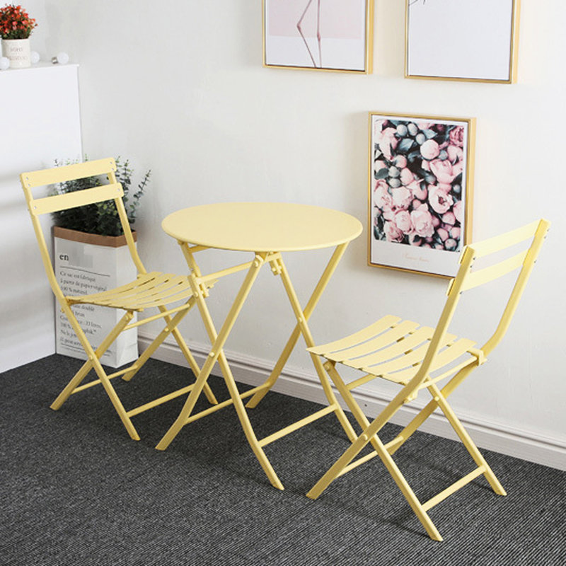 3 bistro de patio pliable - table et chaises en métal jaune pour l'extérieur