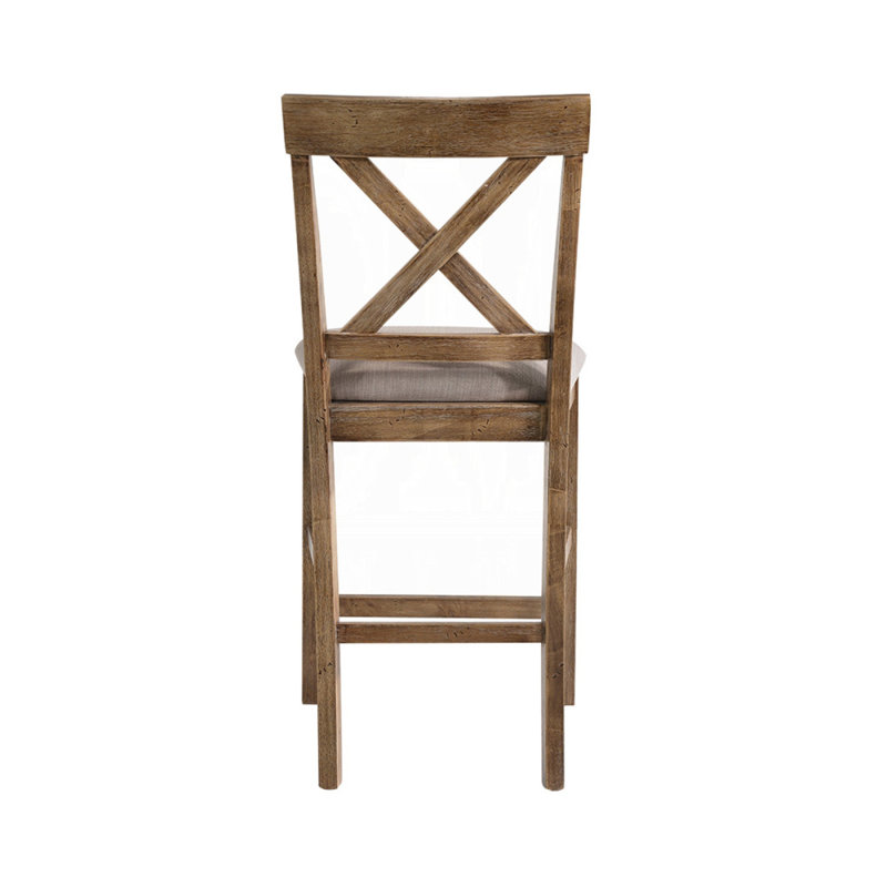 Ensemble de 2 chaises à hauteur de comptoir revêtues de lin, brun clair et chêne vieilli, Brun