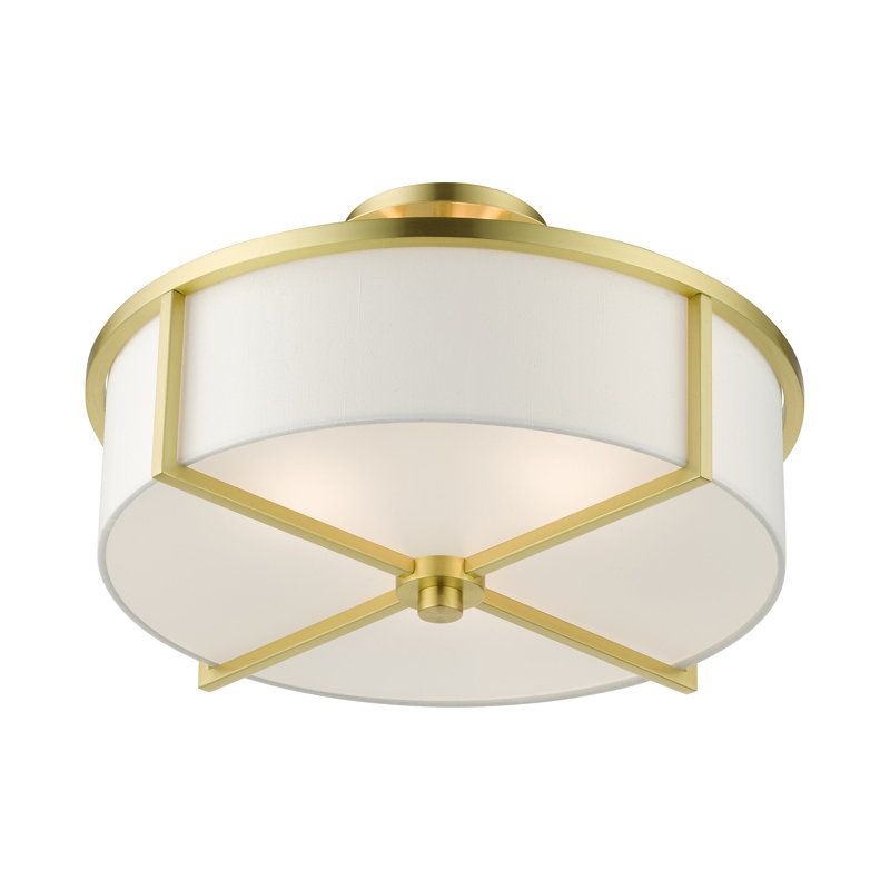 Charlieann Fabric Semi Flush Mount, Satin Brass