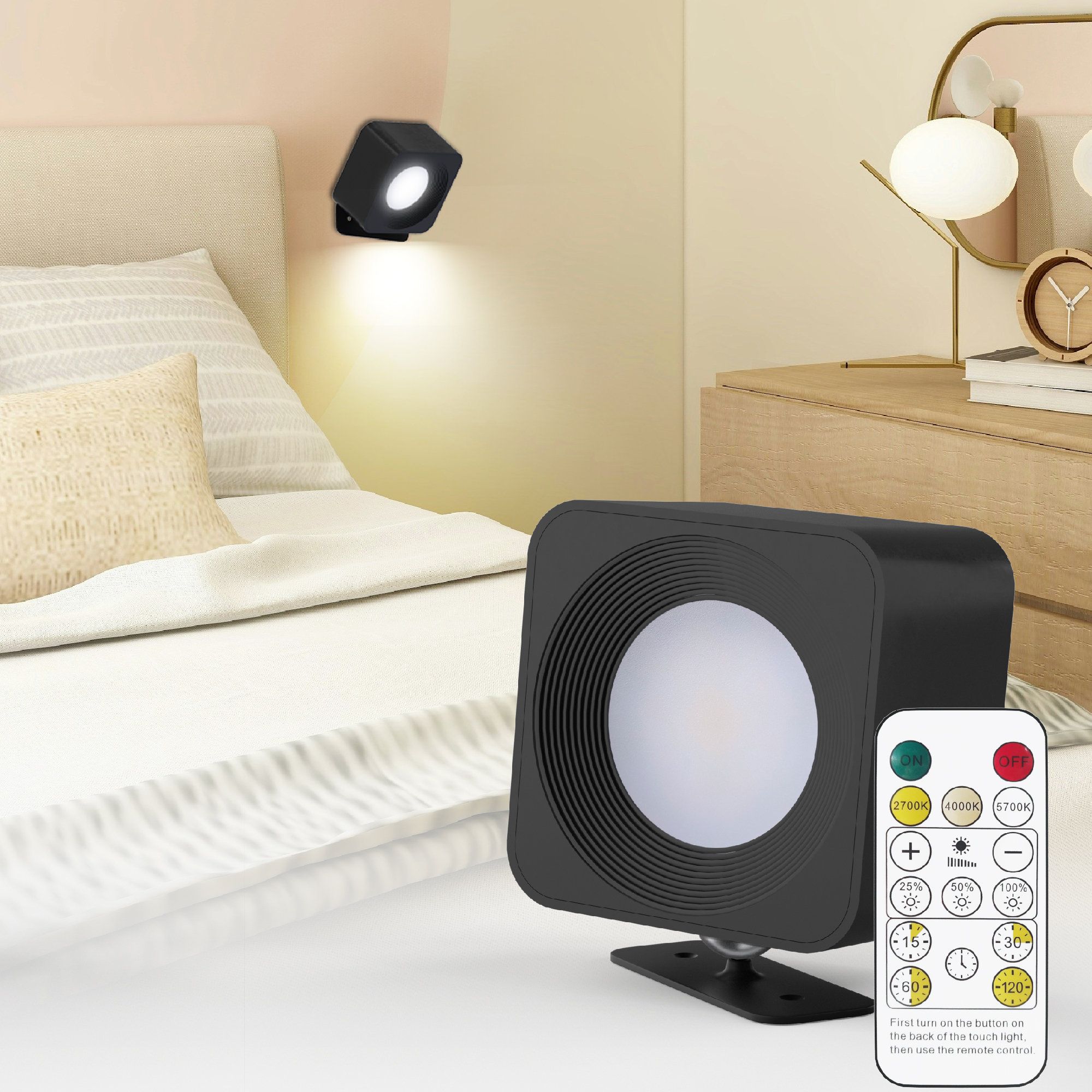 Lepotec 3Colors Remote Control Rechargeable Wall Sconces,Portable ...