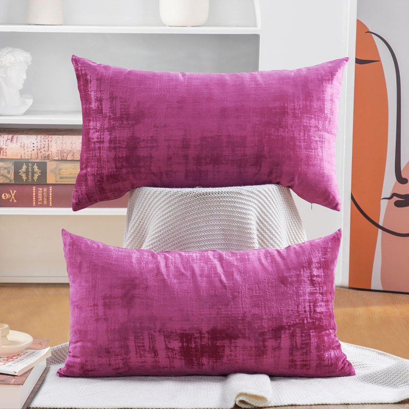 Housse de coussin rectangulaire en velours texturé, Rose framboise