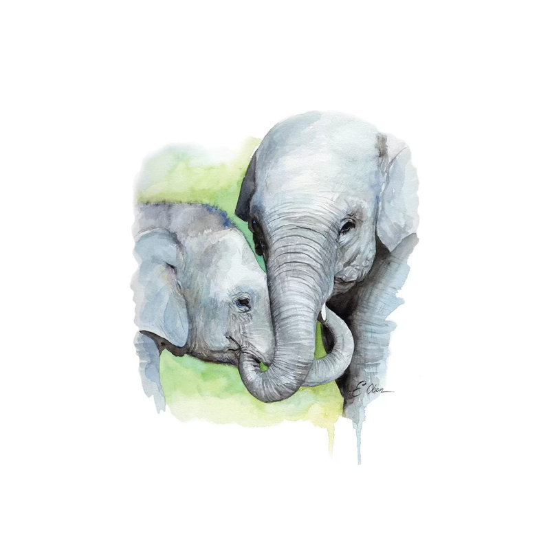 Mother And Baby Elephants II by Watercolor Luv - Wrapped Canvas Painting, 66.04 cm H x 45.72 cm W