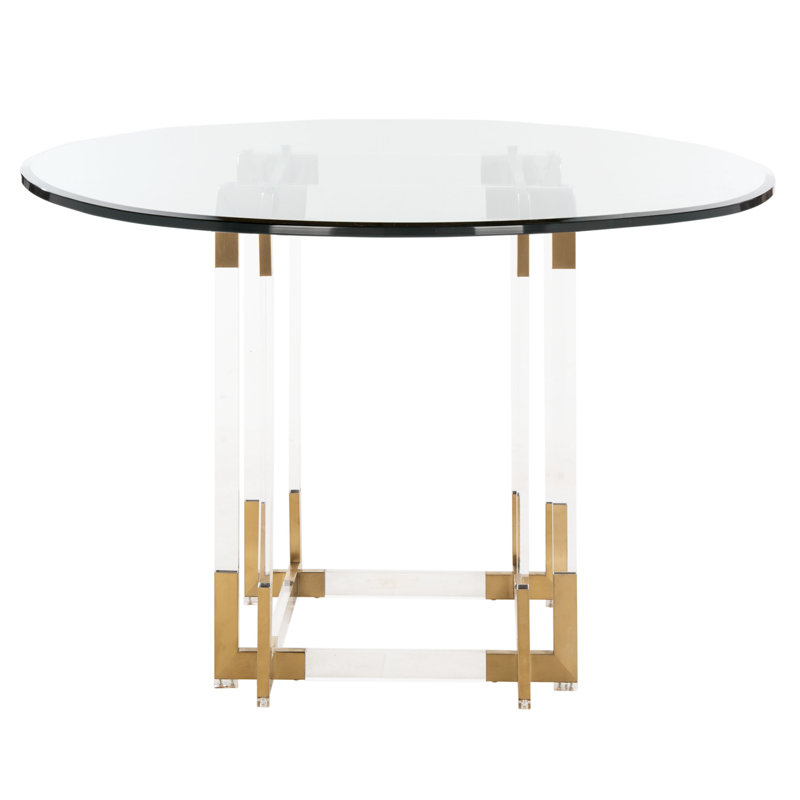 Round Glass Top Dining Table, Brass, 30" H x 42" L x 42" W