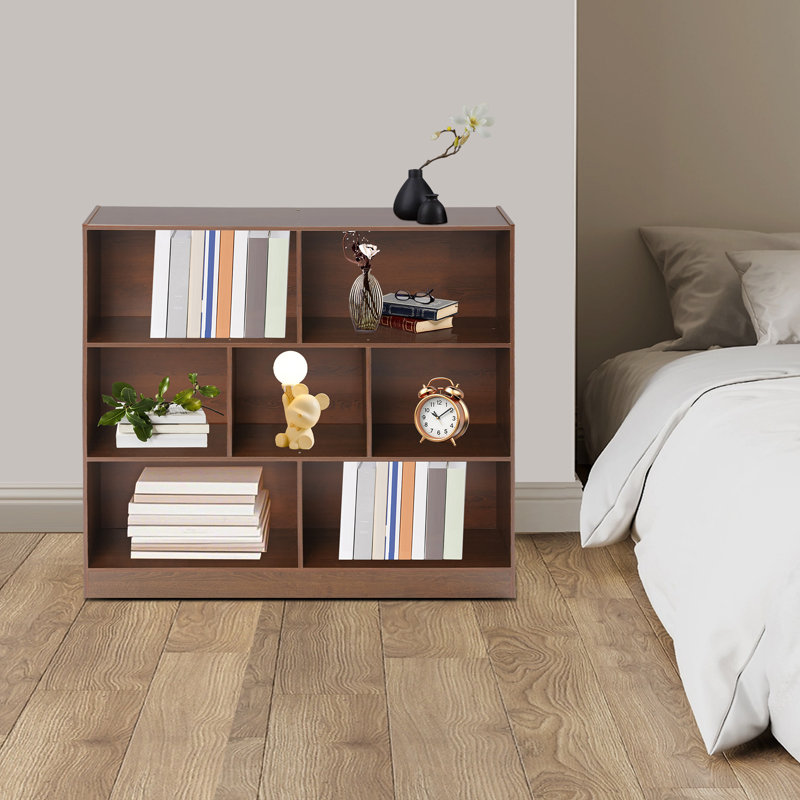 Bookcase With 7 Compartments, Rustic Display Cabinet Book Shelves For Bedroom,Living Room ,39.37(W)*9.06(D)*39.37In(H)
