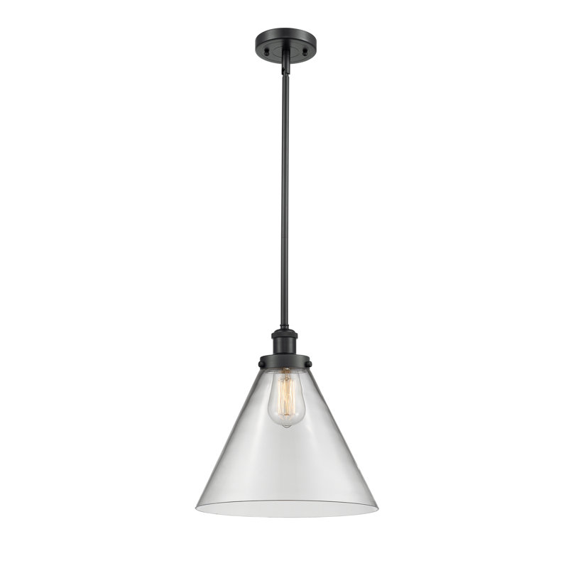 Luminaire suspendu conique à 1 lumière Gelinas, Ampoule non incluse, Transparent, Noir mat