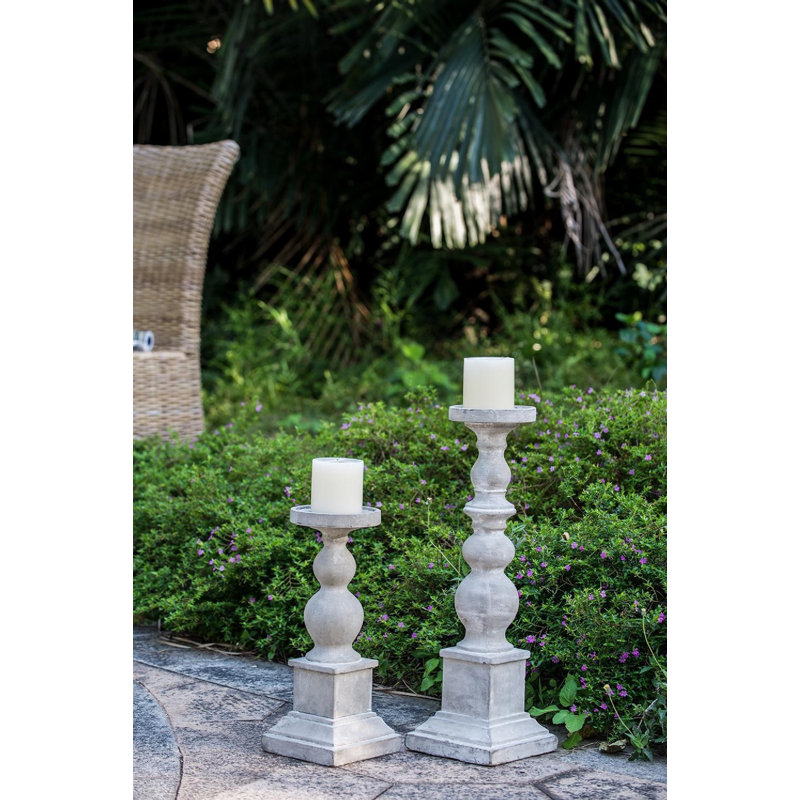 Cement Pillar Candle Holders - Set of 2 - Gray