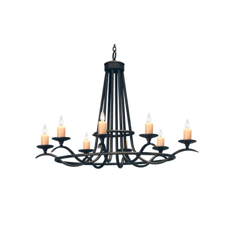 Lustre en roue de chariot à 8 lumières de style bougie Octavia, Pas d'abat-jour, Épice cajun