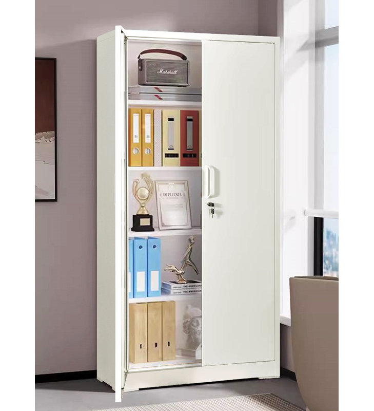 Classeur moderne Cordova de 71 po avec portes verrouillables et 4 tablettes réglables, Blanc, crème