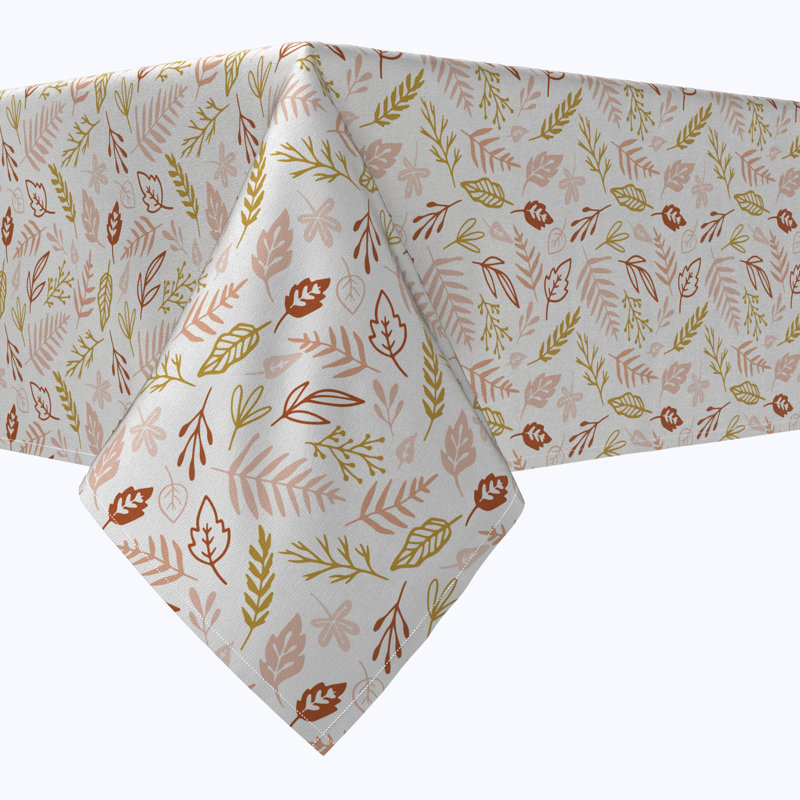 Rectangular Tablecloth, 100% Cotton, Simple Doodle Leaves,  104" x 52" 