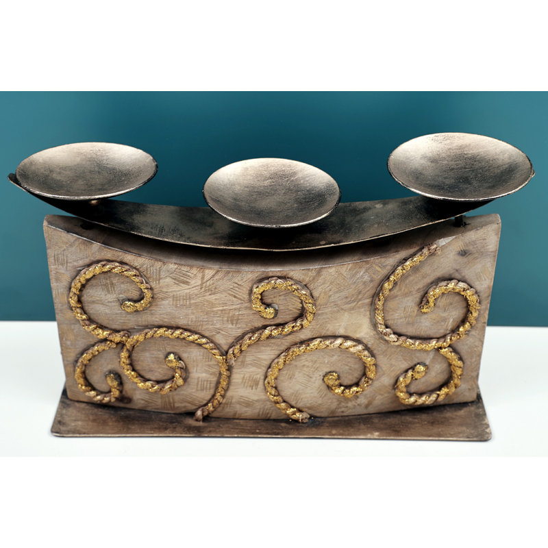 Porte-bougie décoratif en bois fait à la main 13 po - Support décoratif en fer rustique pour table