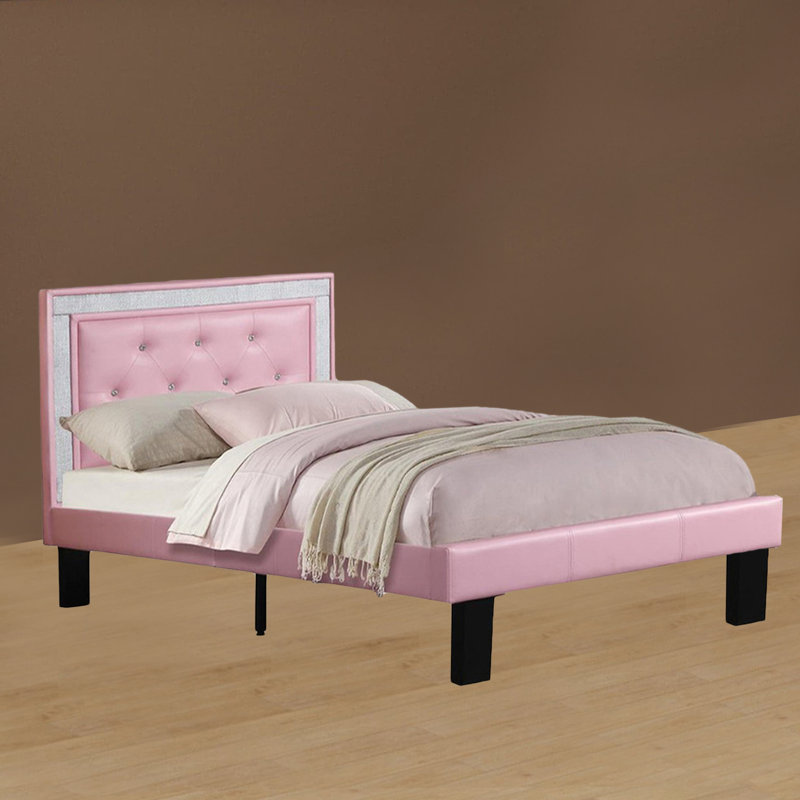 Judith Polyurethane Bed In High Headboard, Full, Pink
