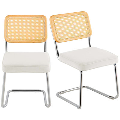 Mid Century Modern Rattan Dining Chairs Set with Velvet Upholstery