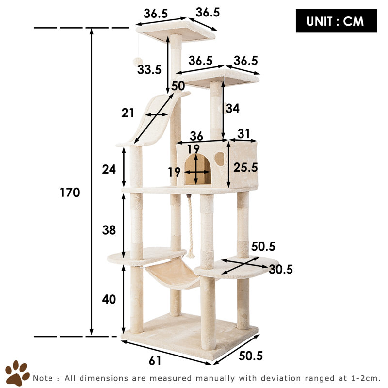 Ginny 162cm H Cat Tree, Beige, 170" H x 61" W x 51" D