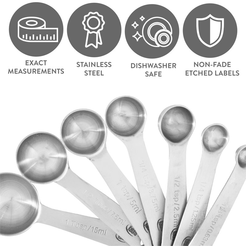 Kaluns Measuring Cups, Measuring Spoons,16 Piece Stainless Steel Measuring Cups And Spoons Set Includes Leveller And Measurements Card, Heavy-Duty, Heat And Rust Resistant