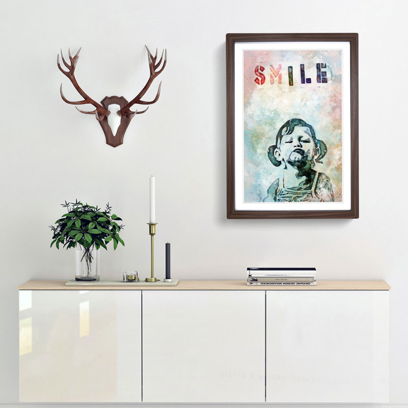 Smile in Abstract by Banksy - Framed Print, 87cm H x 62cm W x 2cm D, Walnut Framed