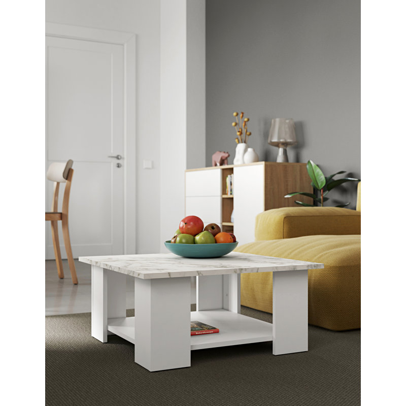 Electa Four Leg Coffee Table with Storage, 31cm H x 67cm L x 67cm W, White, White