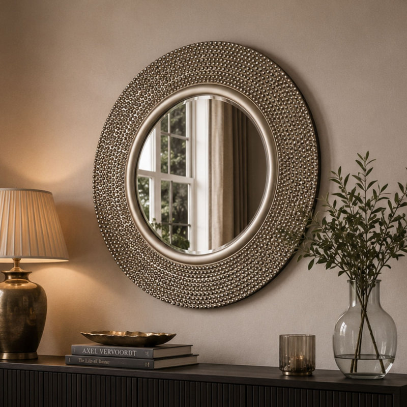 Julien Round Mirror, Silver Leaf