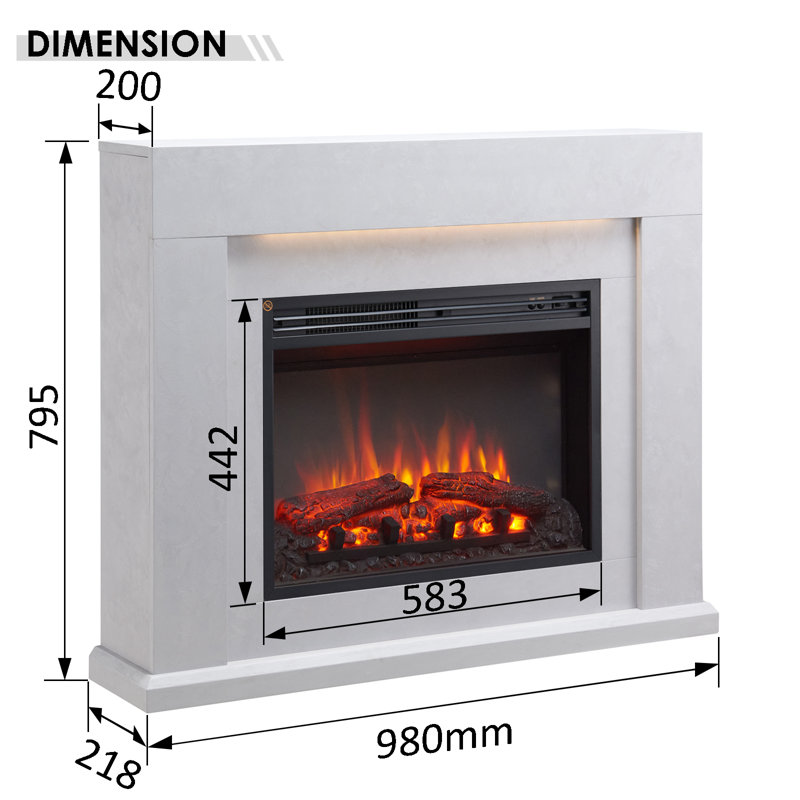 MADURA FLAMME Electric Fireplace with, 80cm H x 98cm W x 22cm D, Cement Grey