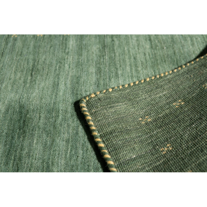 Tapis vert en laine fait à la main Kristilyn, Rectangle 2 pi x 4 pi