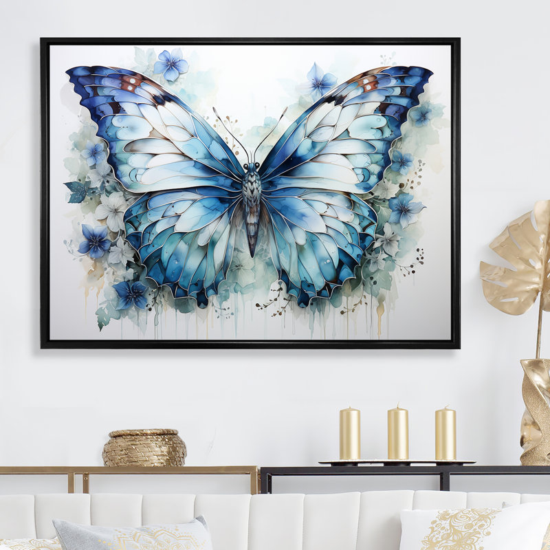 «Butterfly Watercolor Wings I», art mural papillon, H 24 po x l 32 po x P 1 po, Cadre flottant noir