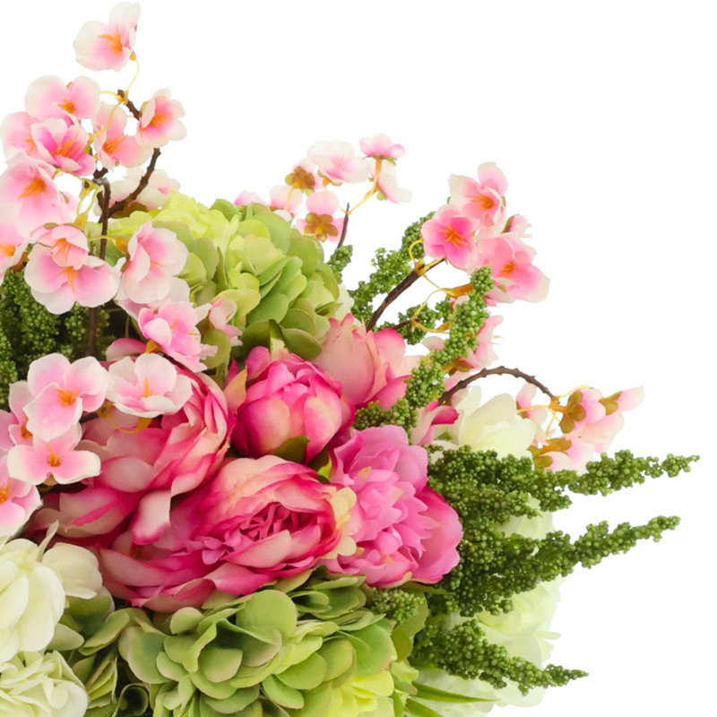 Peonies And Hydrangea Arrangement In A Glass Vase