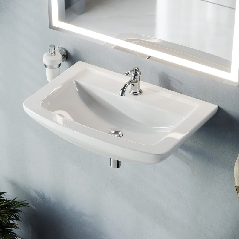 Lavabo de salle de bain mural blanc rectangulaire