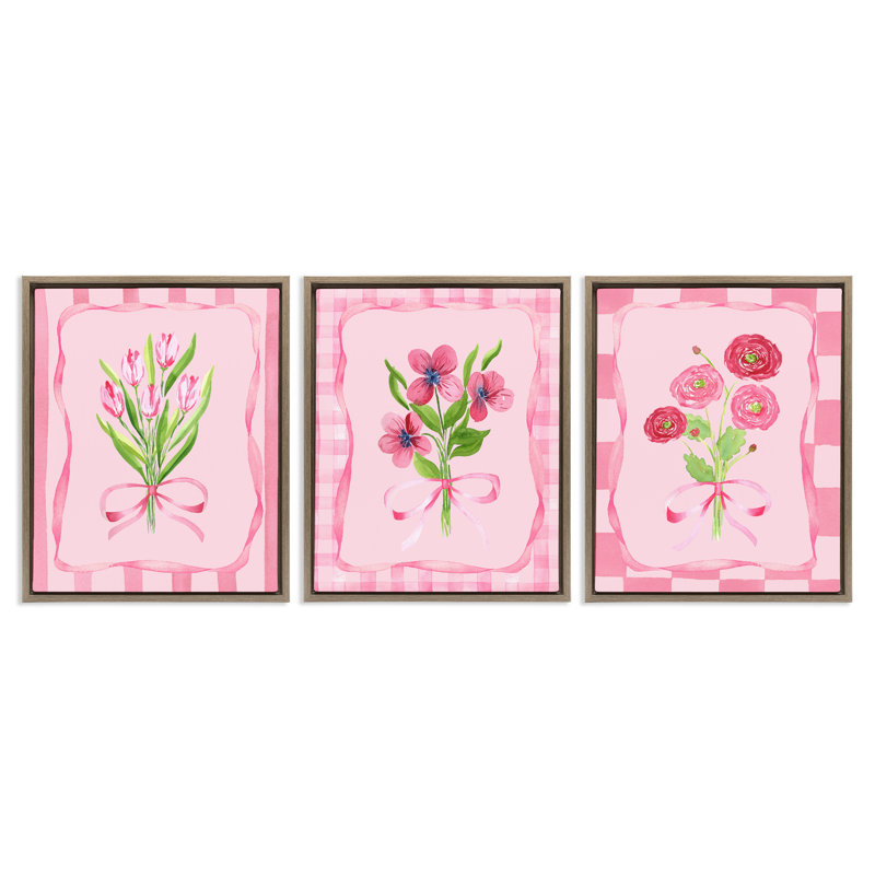 Ensemble de 3 cadres flottants avec fleurs jolies et douces, design par Nina Jacobs, Cadre flottant orme Montalcino