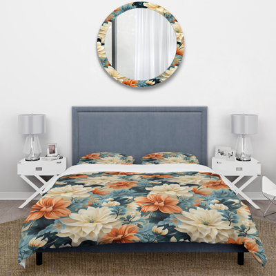 Warm Terracotta And Floral Botanical Pattern - Floral Duvet Cover Set - Microfiber Polyester