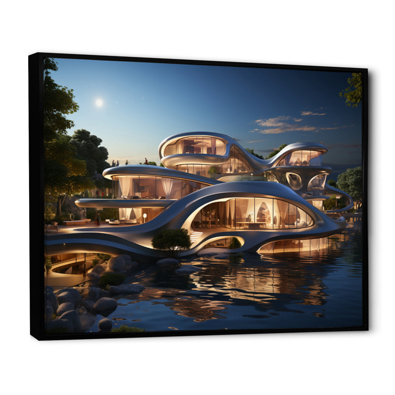 Futuriste architecture I - impressions d'art mural, H 16 po x l 32 po x P 1 po, Cadre flottant noir