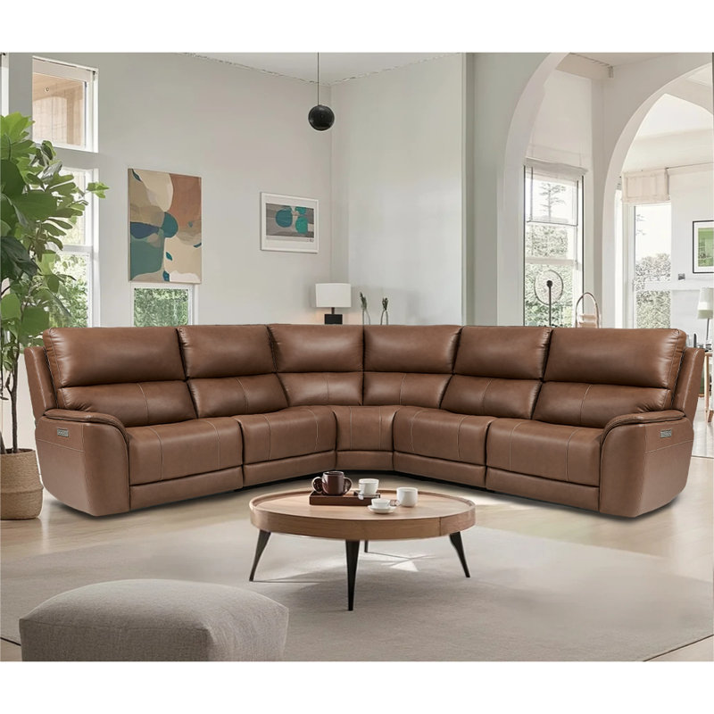 5 pièces, 2 fauteuils inclinables modulaires surdimensionnés, appui-tête électrique et lombaire, Marron clair, Alimentation