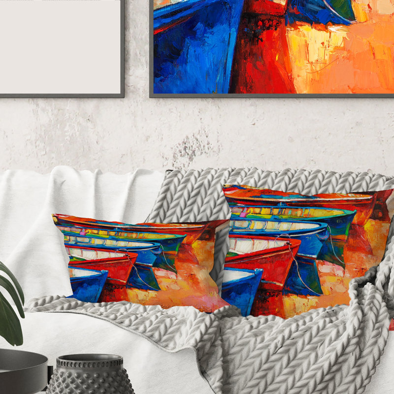 Housse de coussin et embarcation carrée Bateaux dans le port pendant le coucher de soleil chaud II, 18" x 18"
